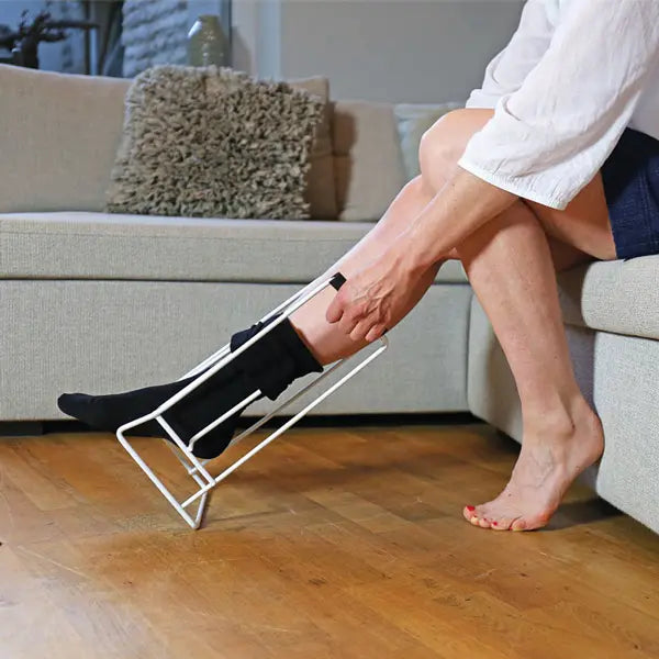 Anziehhilfe für Kompressionsstrümpfe, Festhalten, eingeschränkte Beweglichkeit