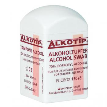 Alkotip Alkoholtupfer in der Dispenserdose - Alkotip® Alkoholtupfer-Spender - 44 x 44 mm